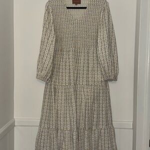 JessaKae Long Sleeve Floral Dress - Cream and Blue